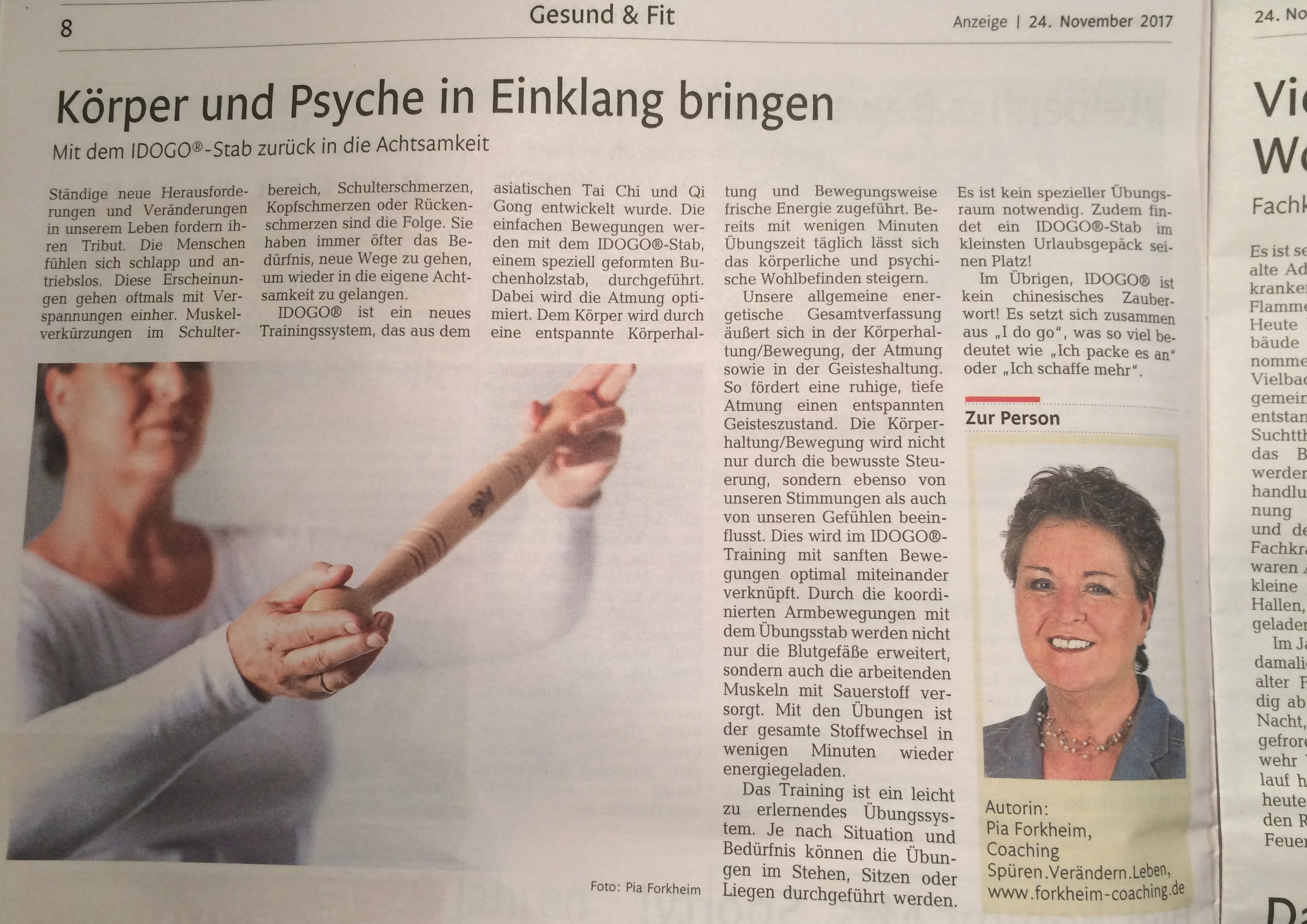 Pia Forkheim erzählt in der Westerwälder Rhein Zeitung über das Idogo-Stab Training